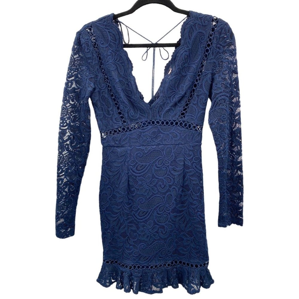 Showpo Who Am I Dress Womens 8 Navy Blue Crochet Dress Event Formal Ladies‎